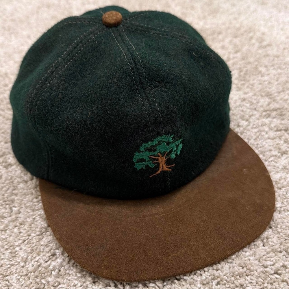 90s Vintage Wool Leather 6 Panel Baseball Cap | Money Green | Made in USA